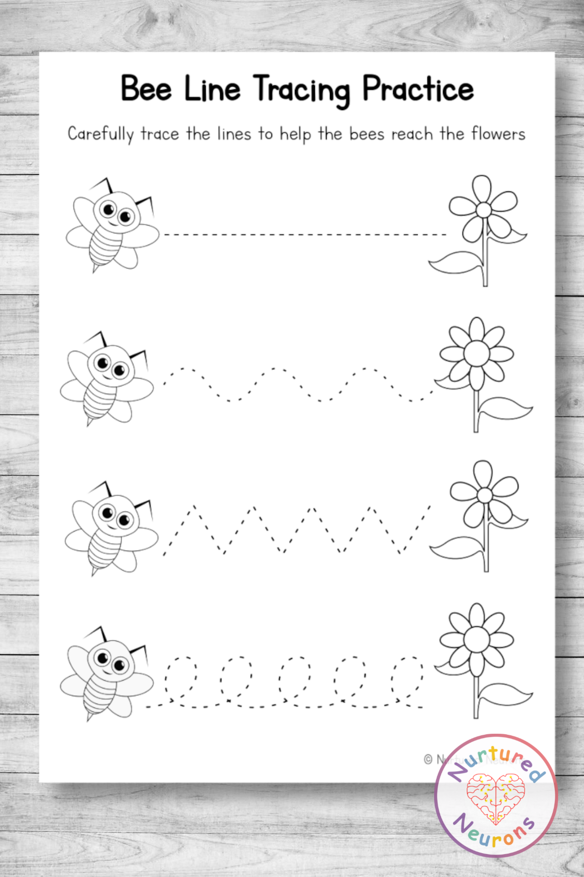 Buzzing Bee Line Tracing Worksheet Preschool Printable Nurtured Neurons