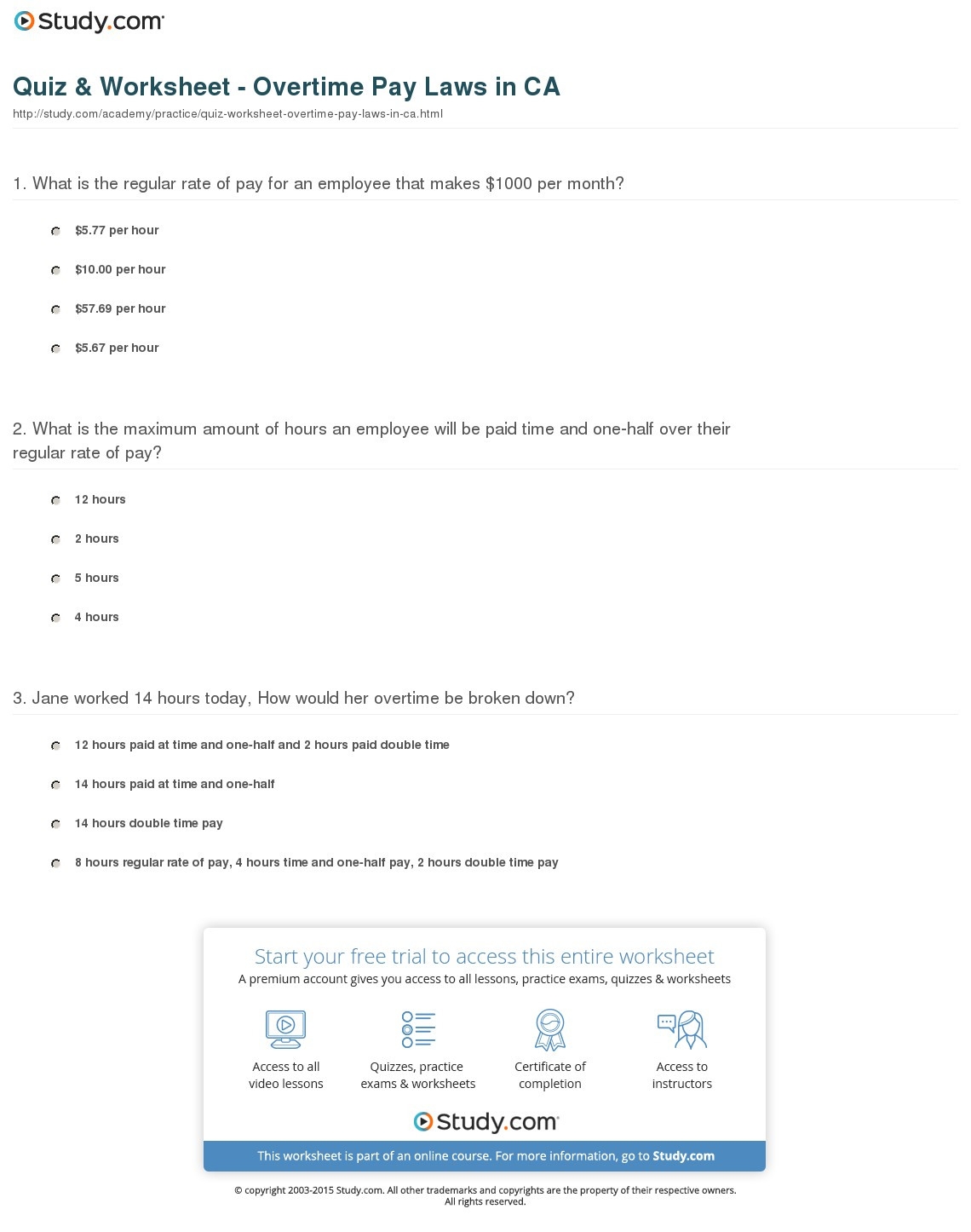 Calculating Overtime Pay Worksheet Db excel
