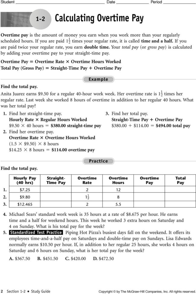calculating overtime pay worksheet