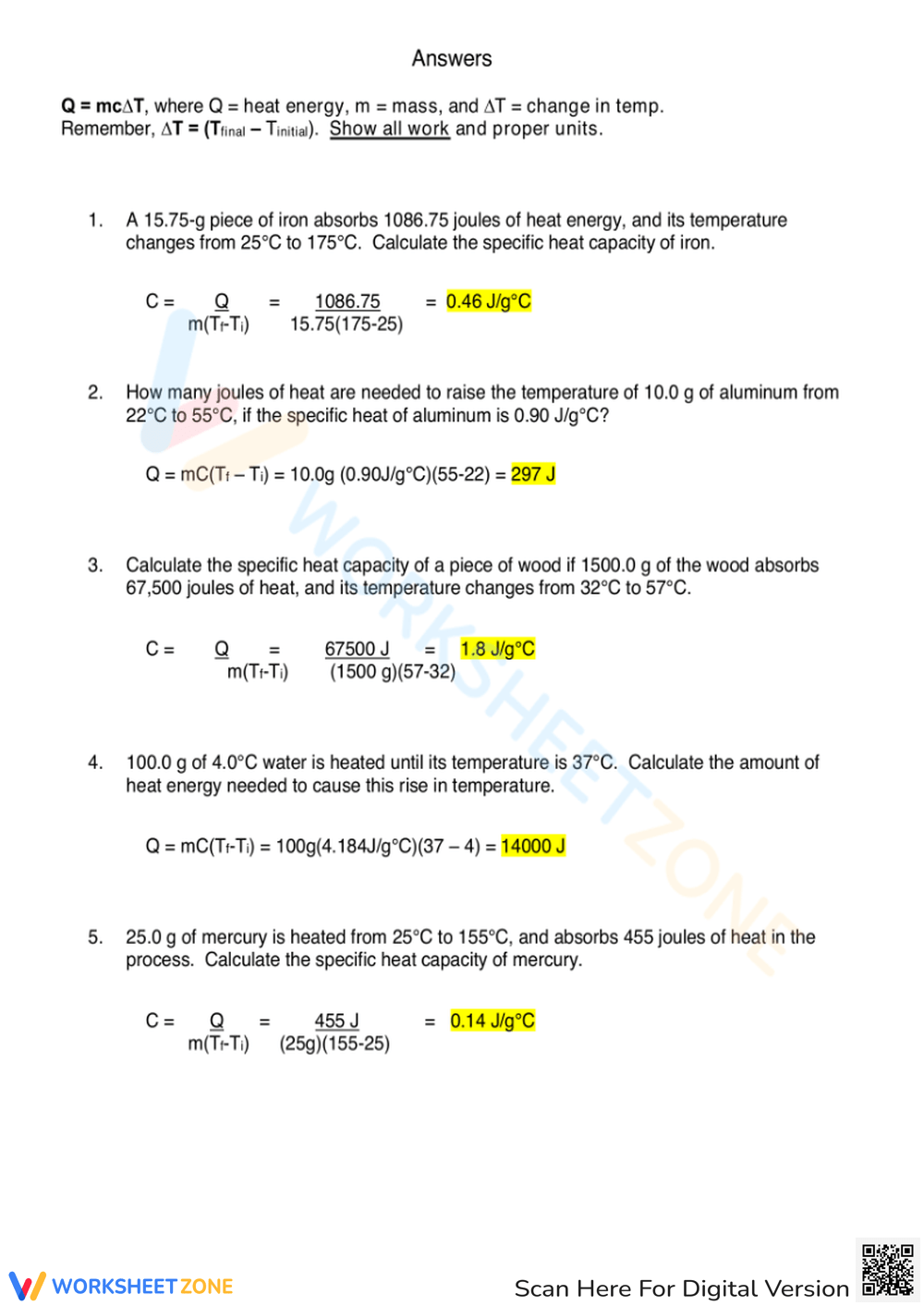 Calculating Specific Heat Worksheet Worksheet Worksheets Library