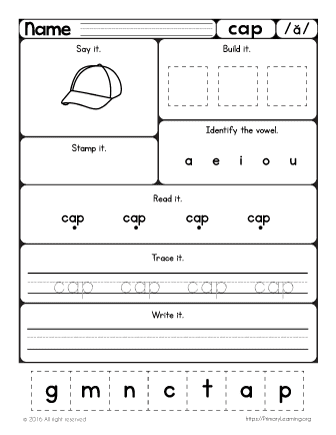 CAP Worksheet Learn Short A Sound PrimaryLearning Org