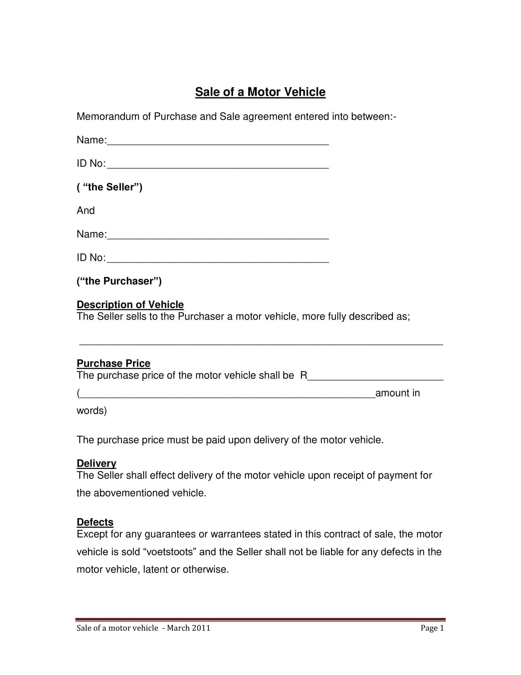 Car Purchase Agreement Template Sfiveband