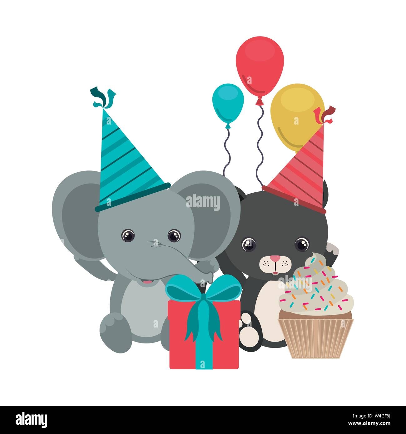 Card Of Celebration With Animals On White Background Stock Vector Image