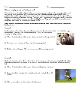 carrying capacity and limiting factors worksheet