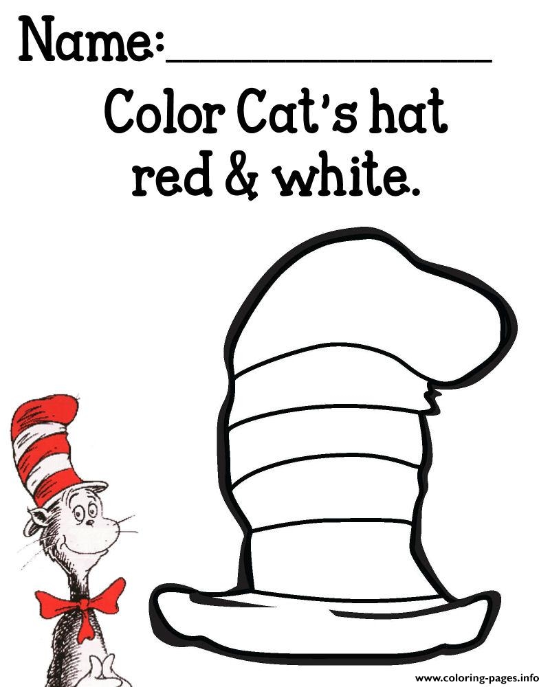 Cat Hat Color Cats Red White Coloring Page Printable