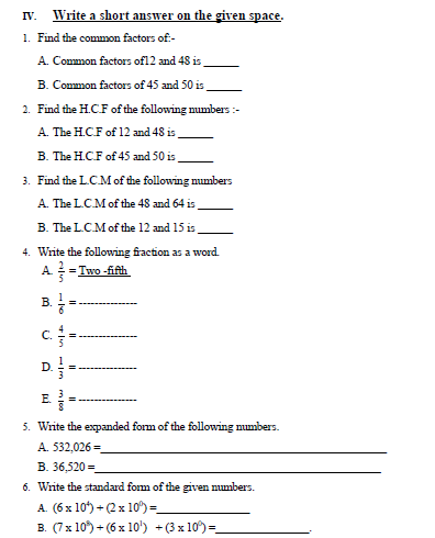 CBSE Class Mathematics Worksheet 43 Mental Maths PDF 46 OFF