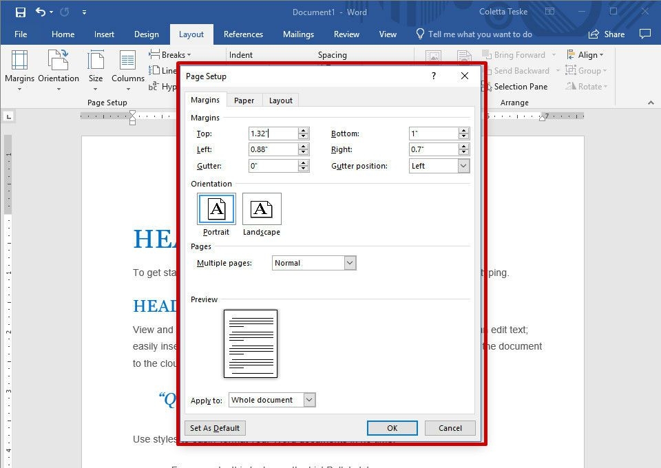 Change The Worksheet Margins To The Wide Margin Style Printable Word 