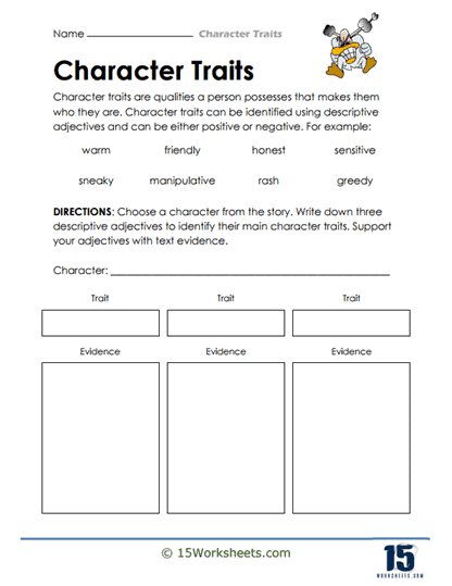 worksheet character traits