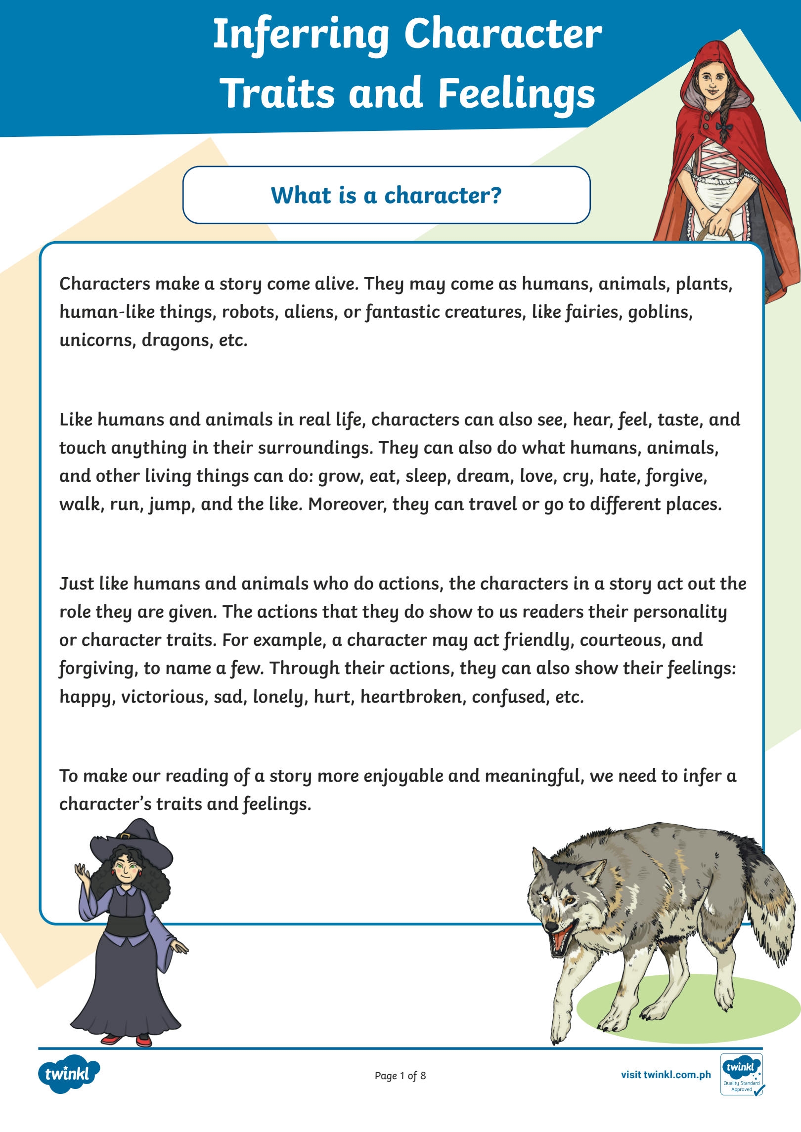 worksheets for character traits