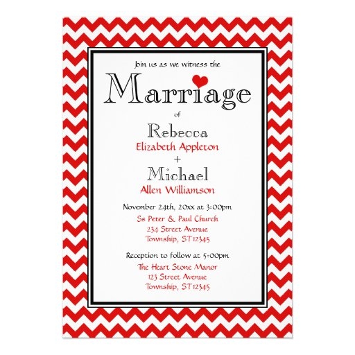 Chevron Red White Wedding Invitations