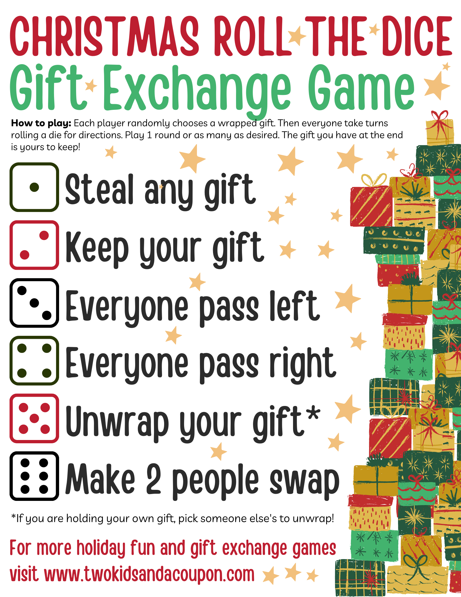 Christmas Dice Game Gift Exchange Rules Printable 53 OFF