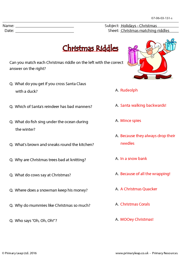 free printable christmas song riddles worksheet