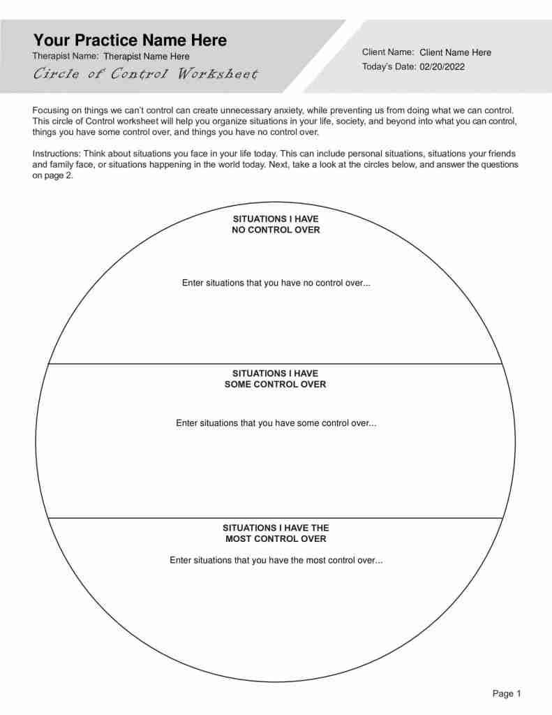 circle of control worksheet pdf free download