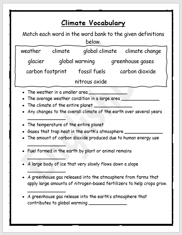 Climate Change Vocabulary Worksheet EnglishBix