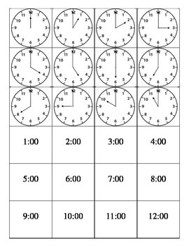 analog and digital clock matching card game printable