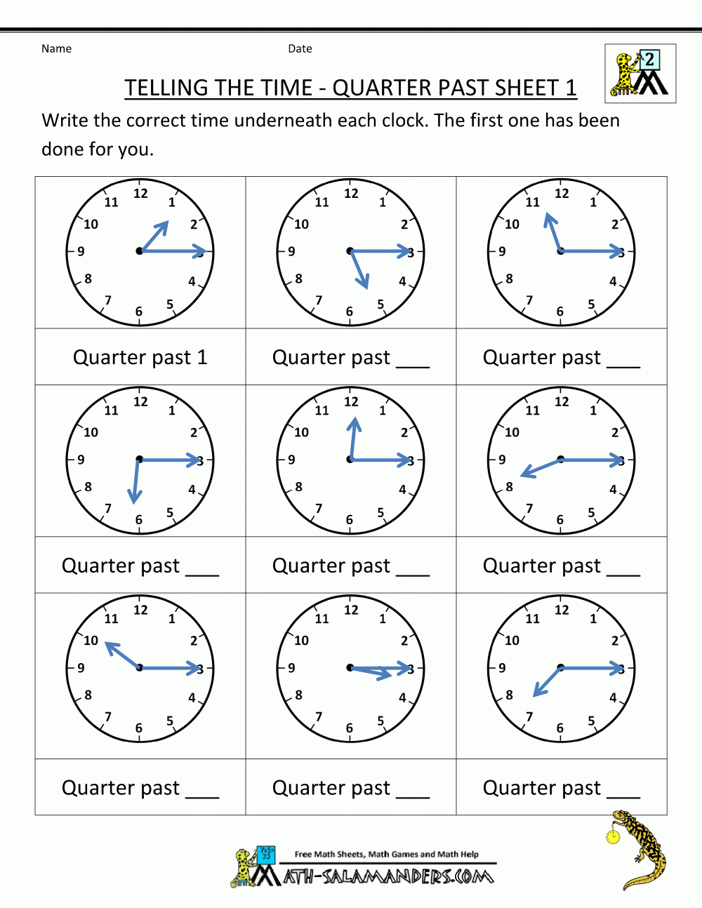 clock worksheet grade 1