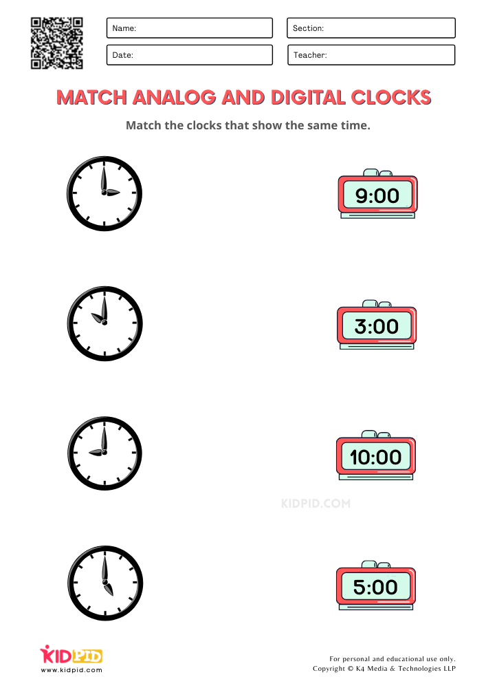 Clocks And Watches 1st Grade Math Worksheet GreatSchools