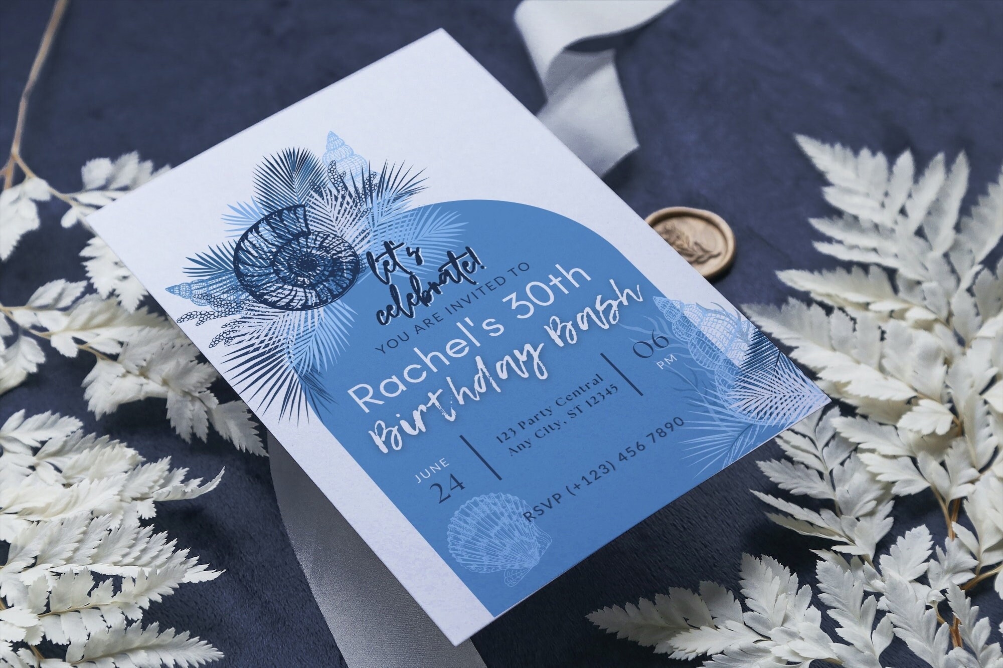 Coastal Seashell Invitation Template Downloadable Birthday Etsy