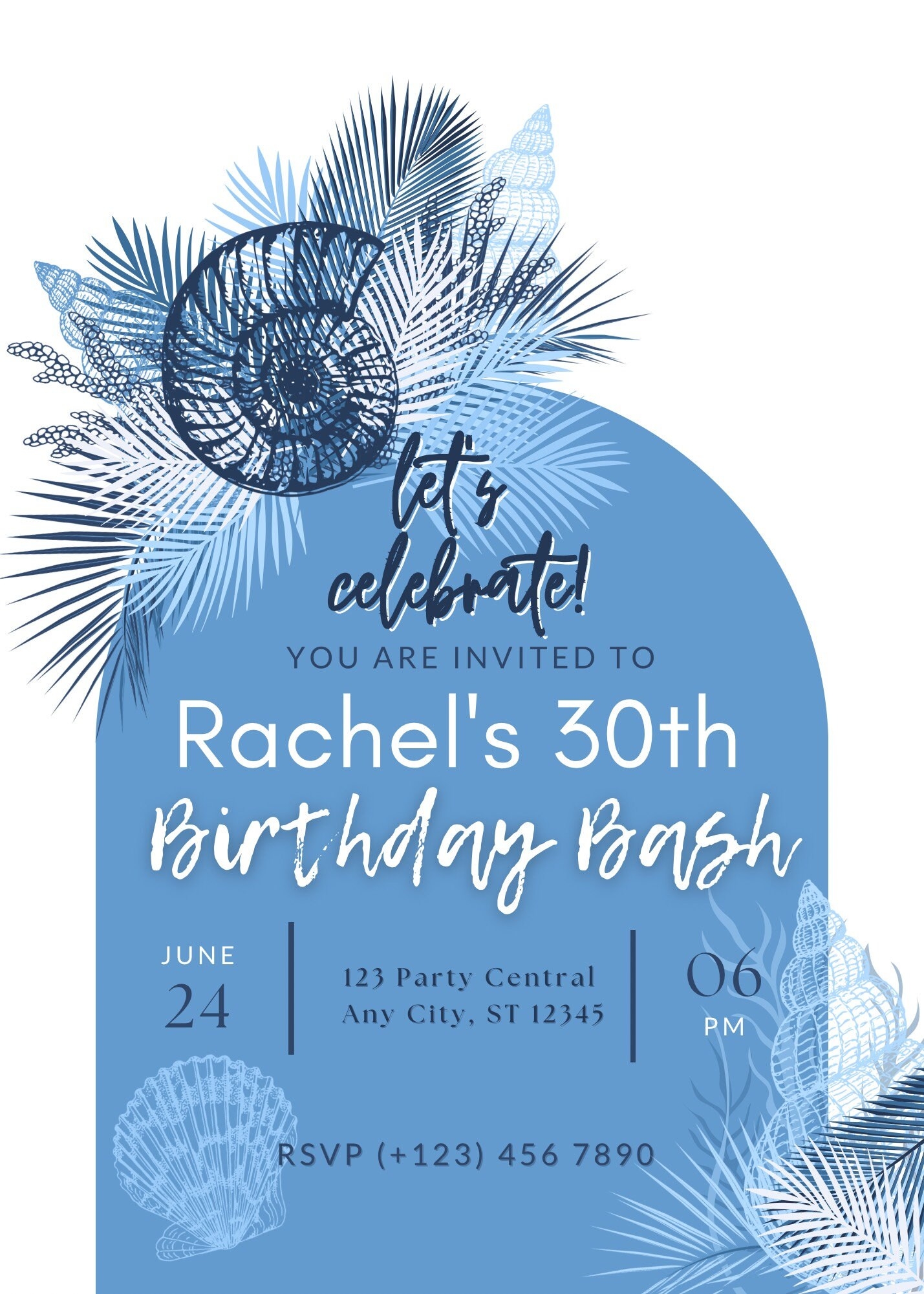 Coastal Seashell Invitation Template Downloadable Birthday Etsy