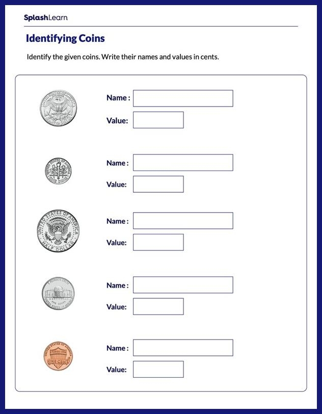 Coin Identification By Value Daily Math Practice Coin 