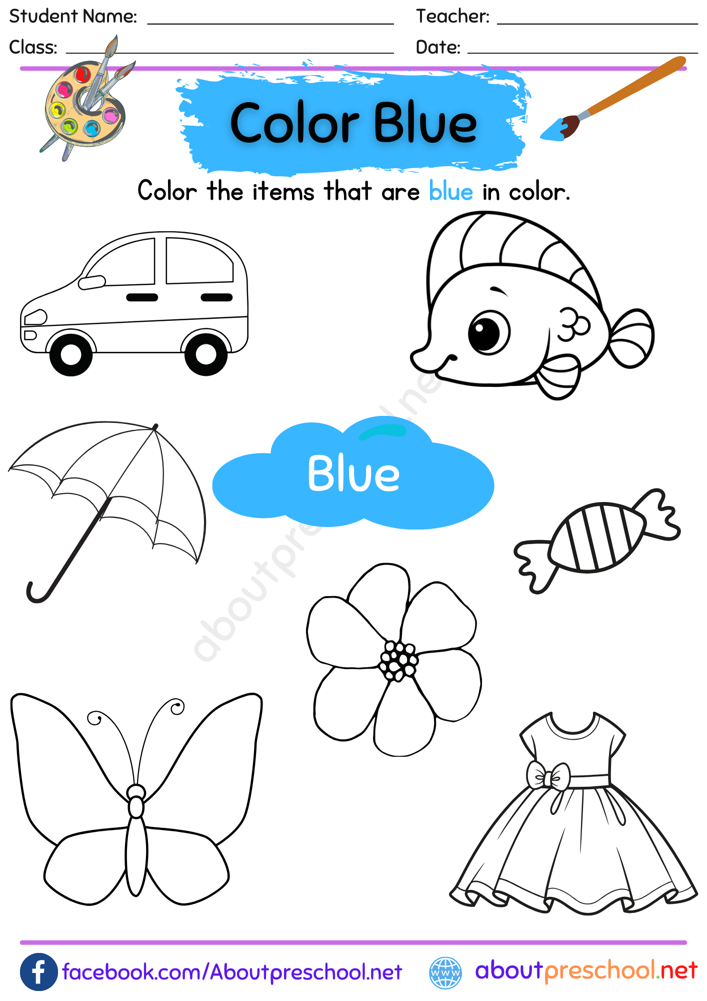 Color Blue Worksheets For Kindergarten Kindergarten Worksheets