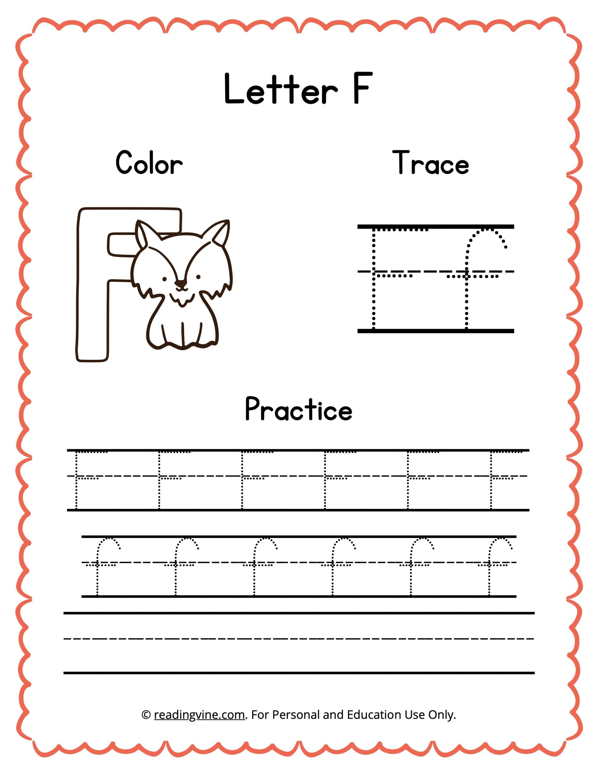 Color Trace And Write The Letter F Worksheet image ReadingVine