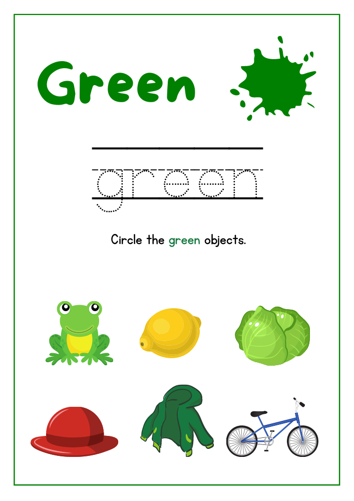 color green worksheets preschool