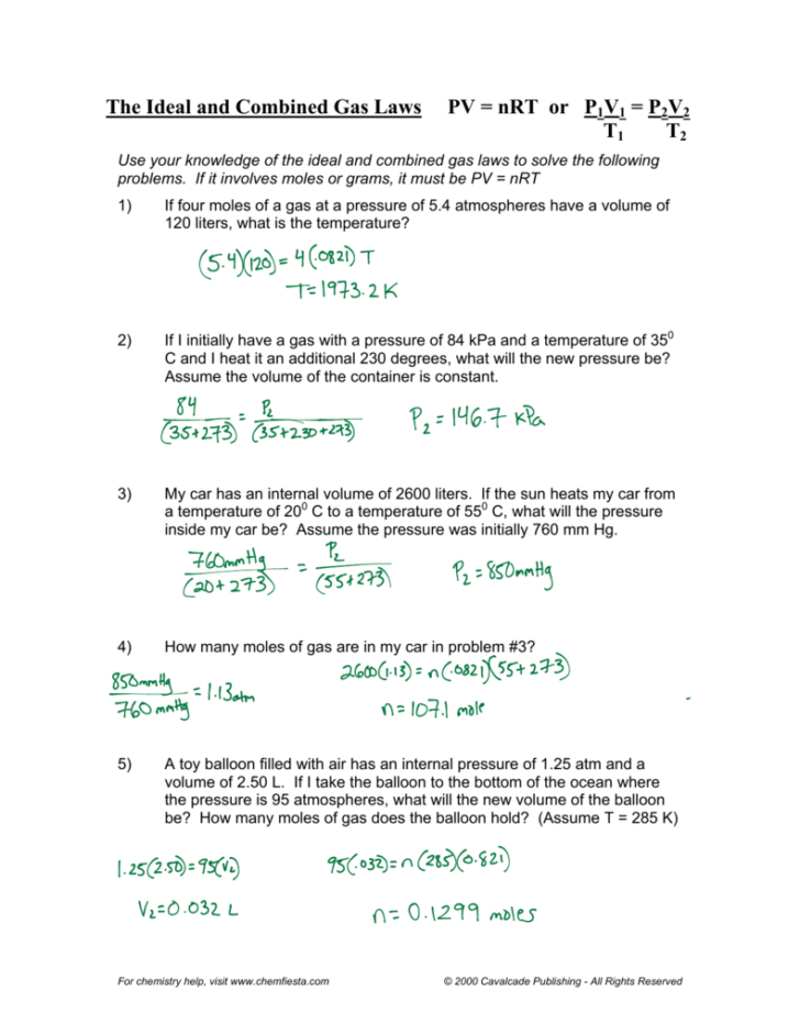 combined gas law worksheet answers