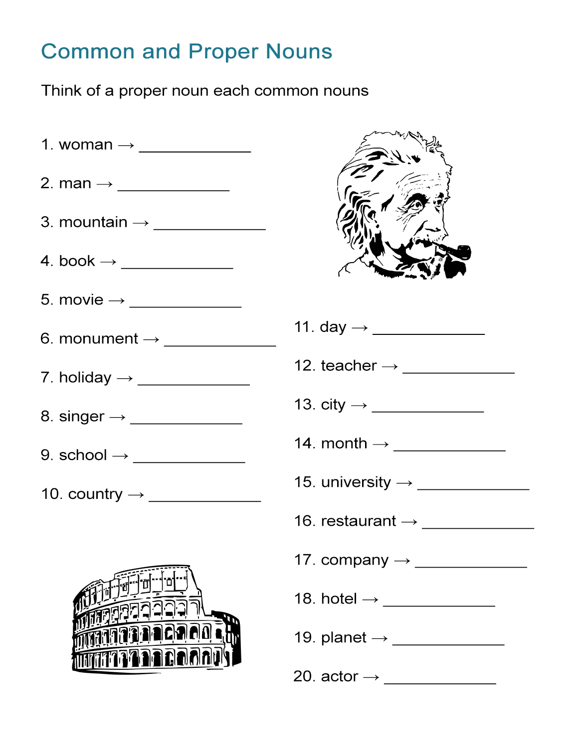 common and proper nouns worksheets with answers