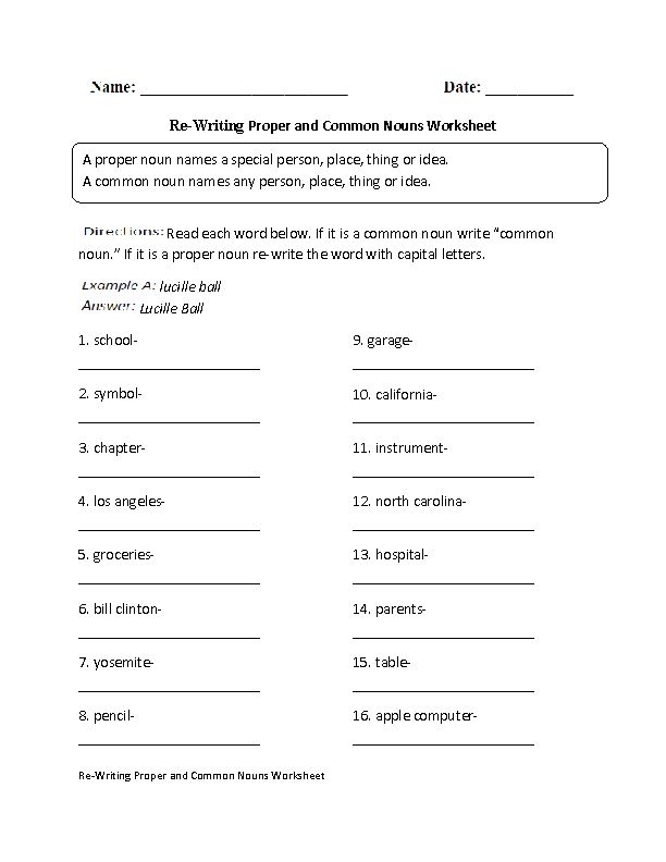 Common Versus Proper Nouns Worksheet Printable Calendars AT A GLANCE