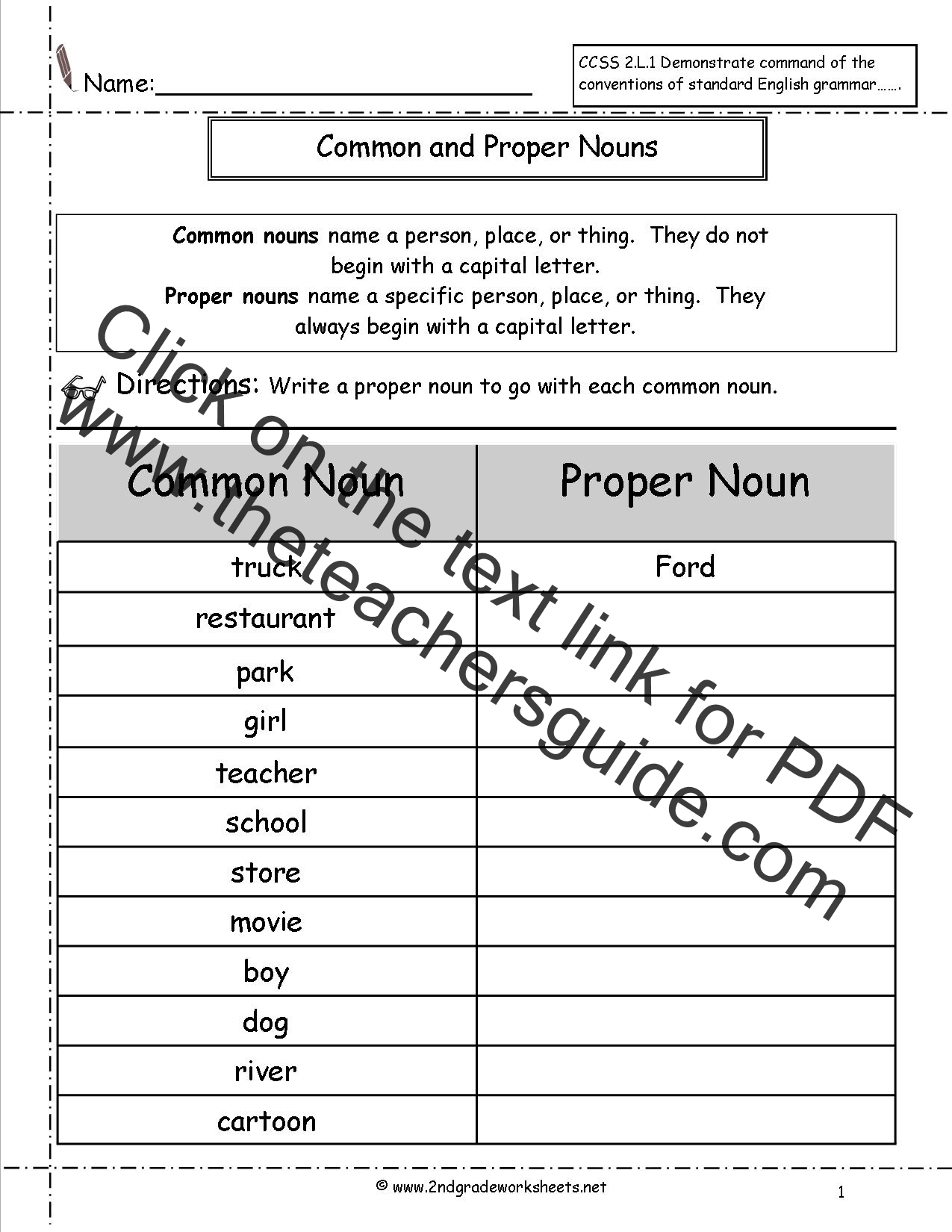 Common Versus Proper Nouns Worksheet Printable Calendars AT A GLANCE