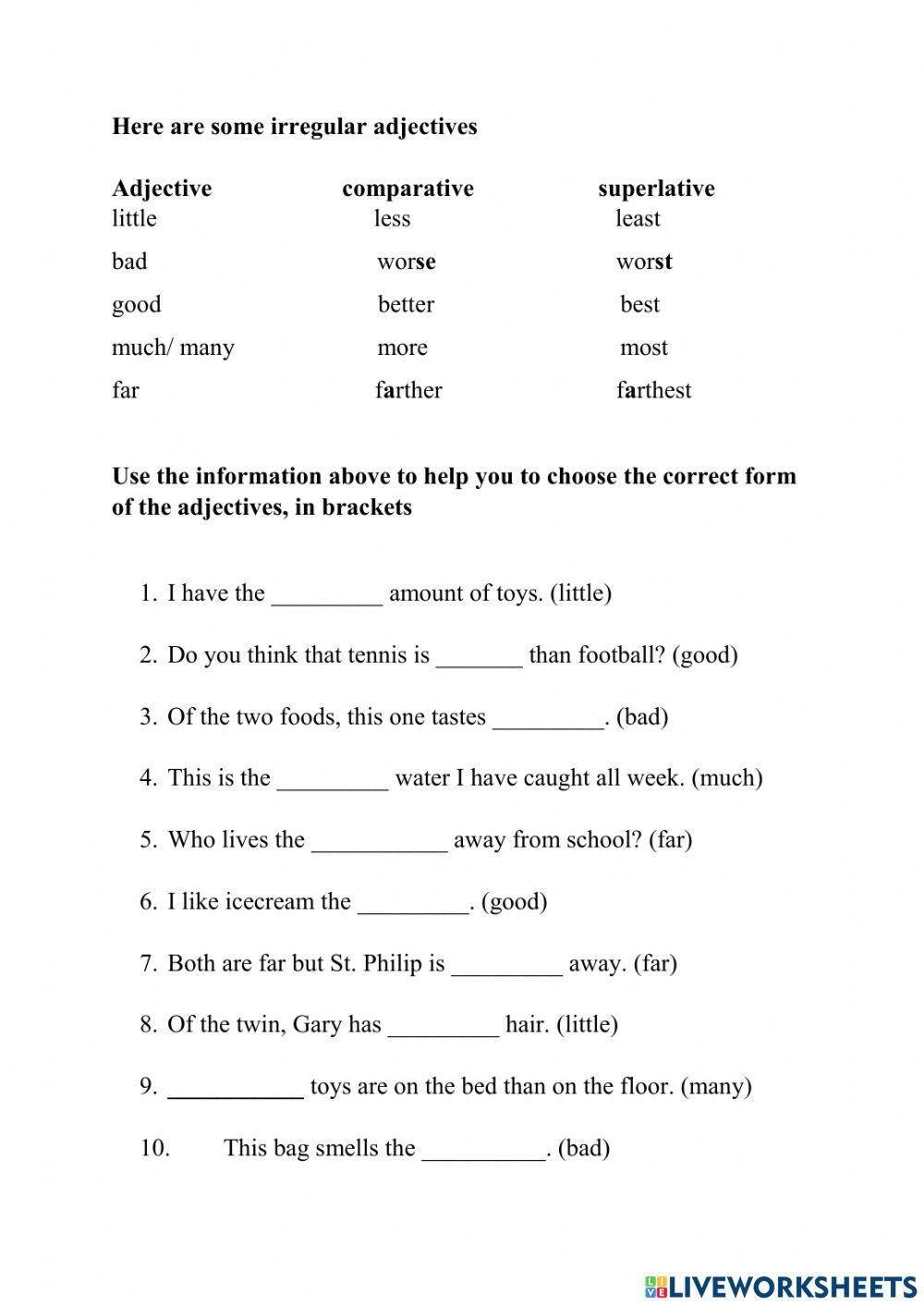 comparative or superlative worksheet
