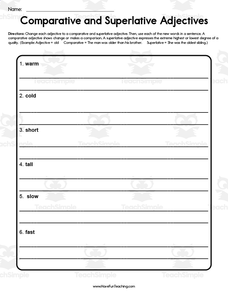 worksheet comparative superlative