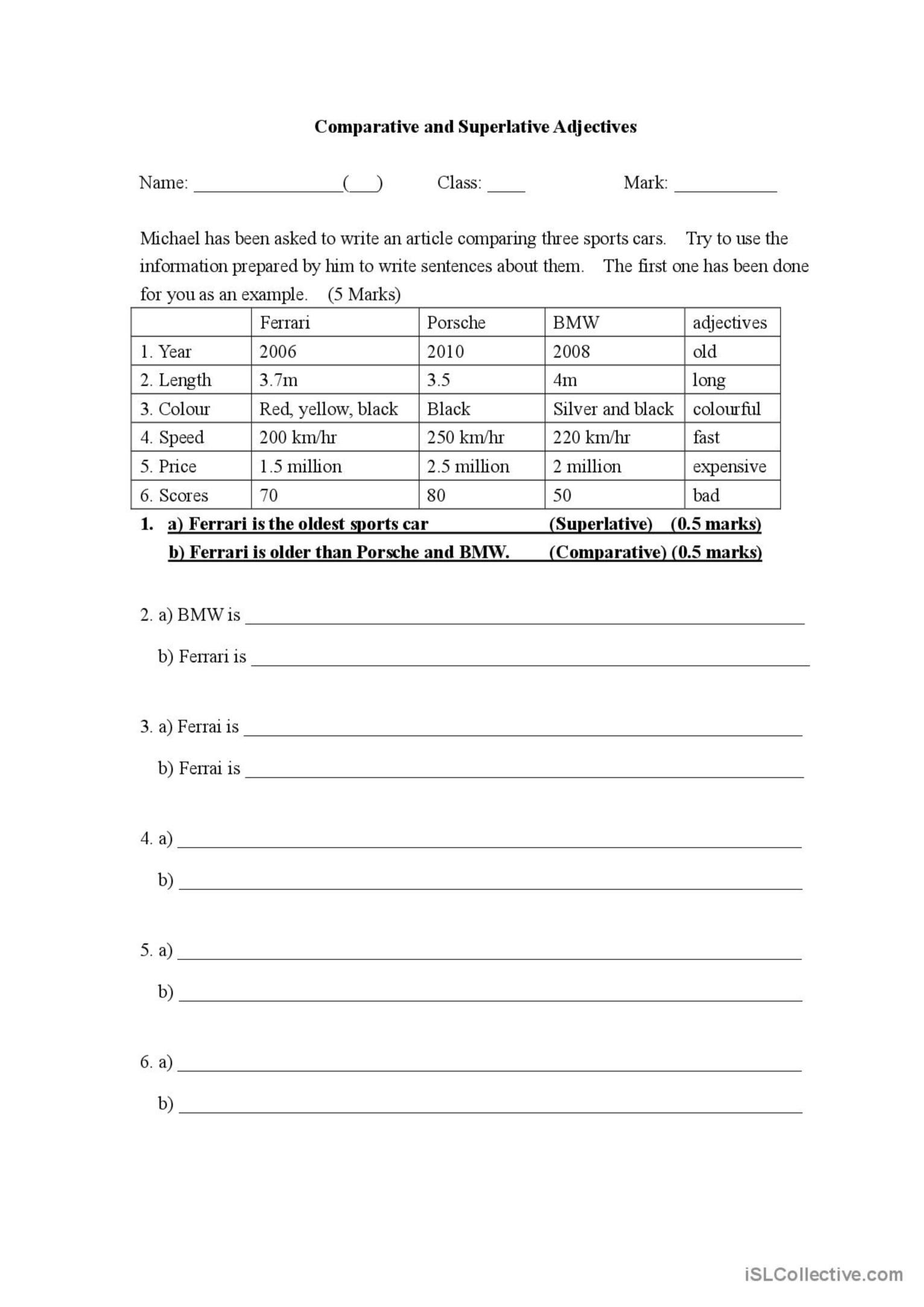 Comparative Superlative Adjective English ESL Worksheets Pdf Doc