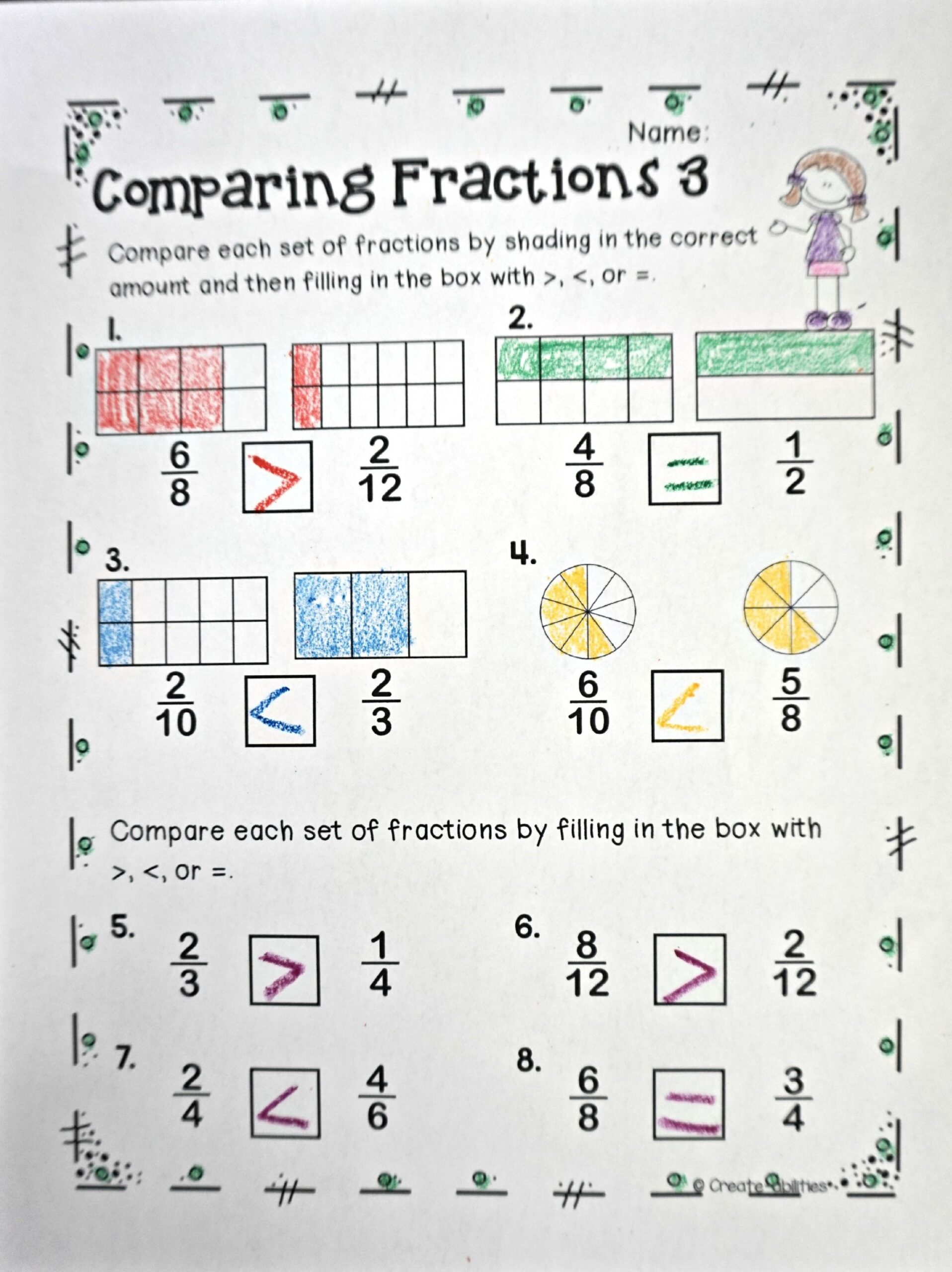comparing fractions worksheet grade 4