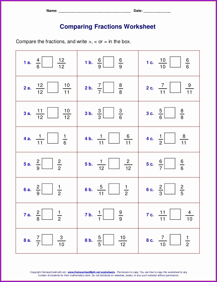 comparing fractions worksheet pdf