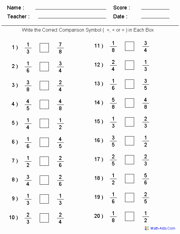 Comparing Fractions Third Grade Worksheet Luxury Paring Unit Fractions