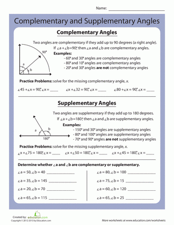 complementary and supplementary angles worksheet pdf with answers