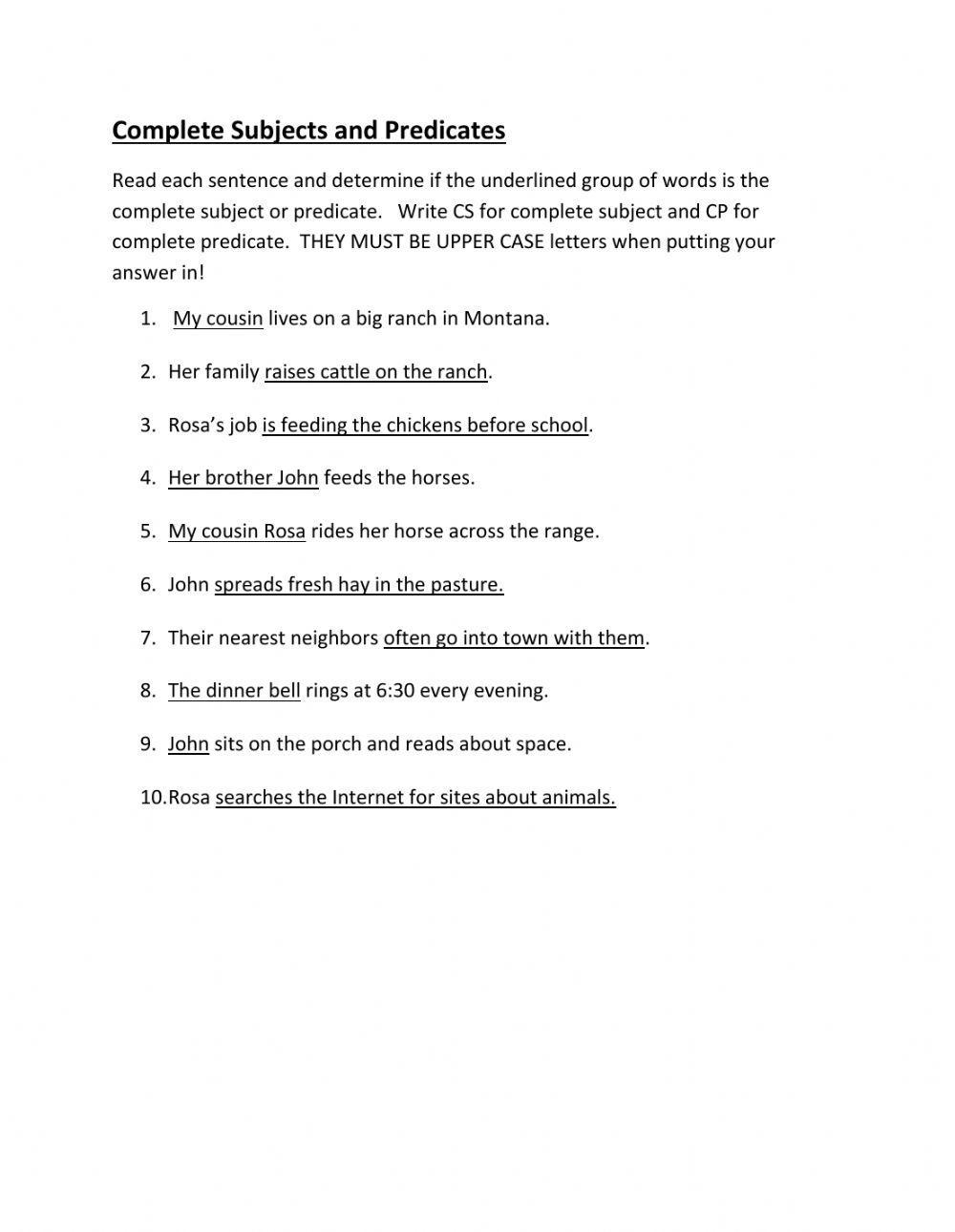 Complete Subjects And Predicates Worksheet Live Worksheets 
