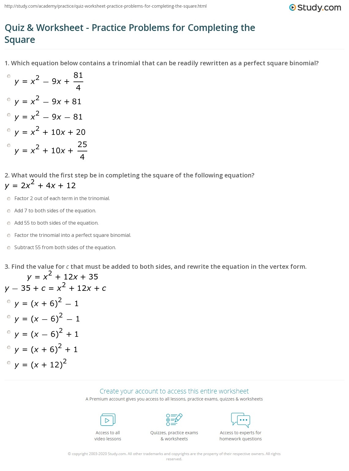 Completing The Square Worksheet Algebra 2 Answers Breadandhearth