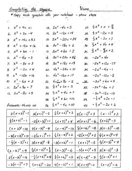 Completing The Square Worksheet Worksheets Library