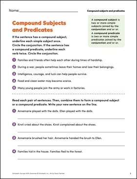 Compound Subjects And Predicates Grammar Practice Printable 
