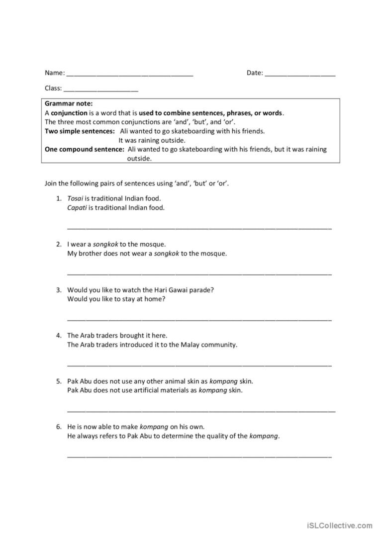 Conjunction General Gramma English ESL Worksheets Pdf Doc
