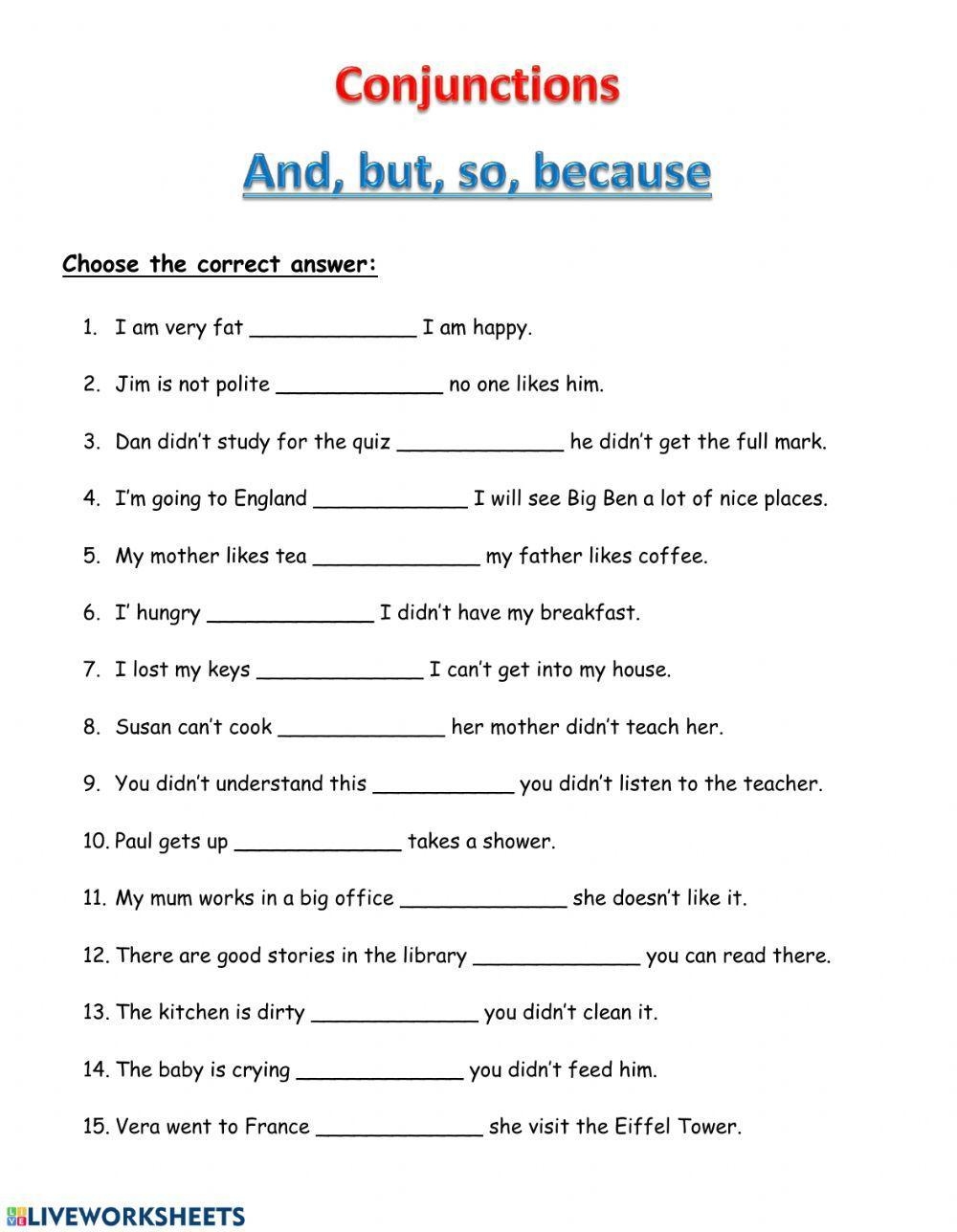 conjunctions worksheets