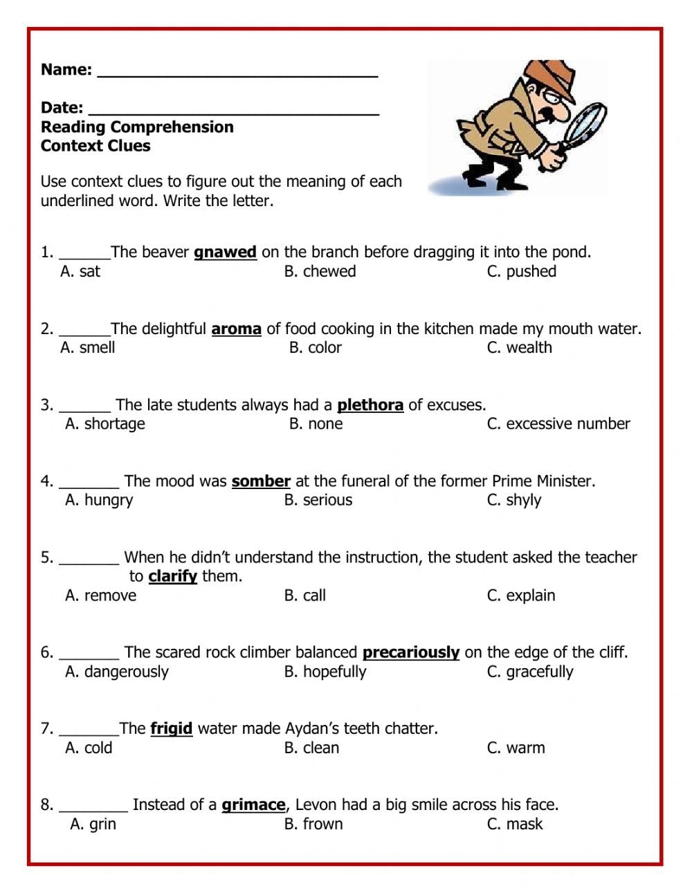Context Clue Worksheets Context Clues Worksheets Cont Vrogue co