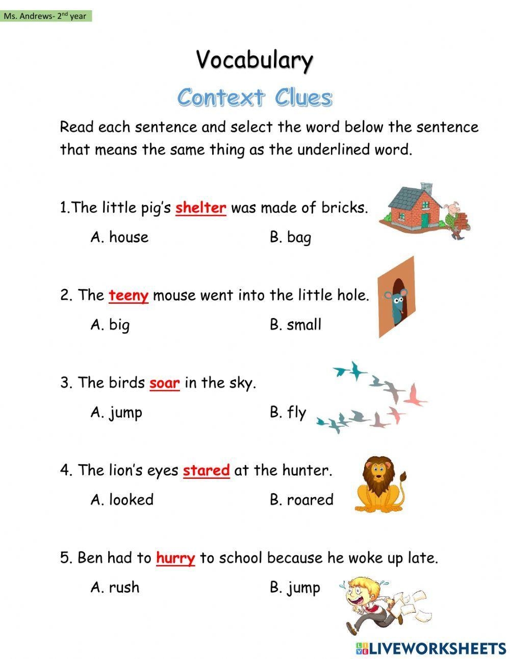 Context Clues Worksheet 1 Worksheet Live Worksheets Worksheets Library