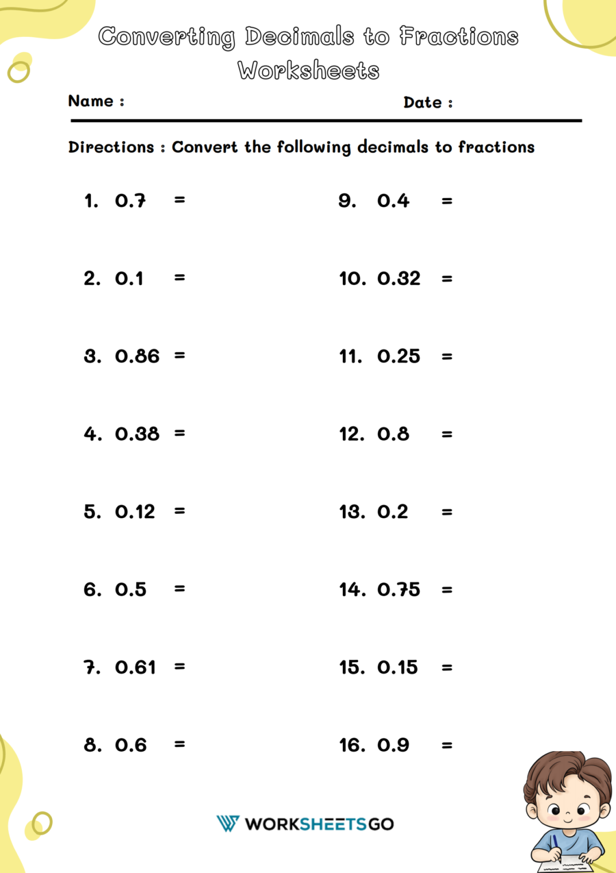 Converting Decimals To Fractions Worksheets WorksheetsGO