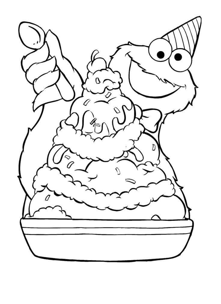 Cookie Monster With Big Cake Coloring Page Free Printable Coloring 