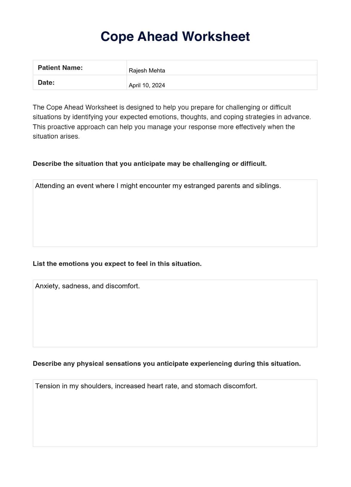 cope ahead worksheet