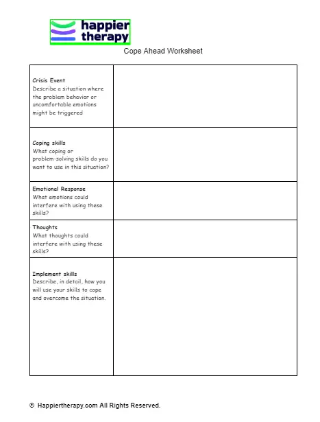 Cope Ahead Worksheet HappierTHERAPY